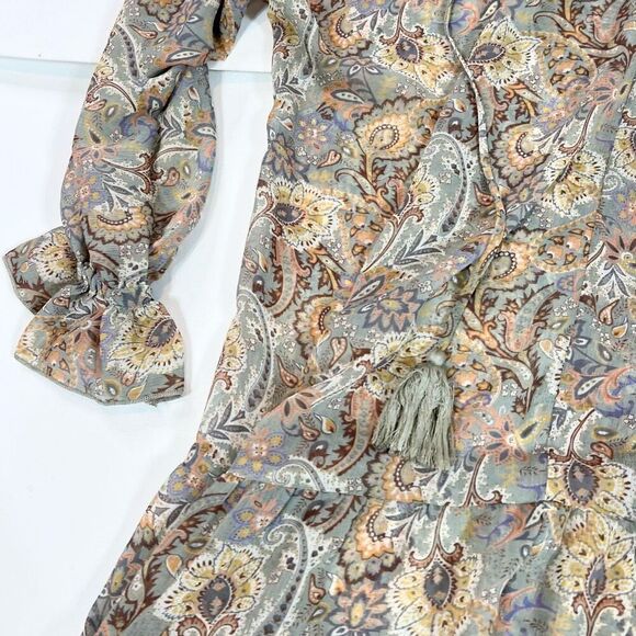 Aura Dress Womens Medium Midi Floral Long-Sleeve High-Neck A-Line Tiered - Picture 3 of 10